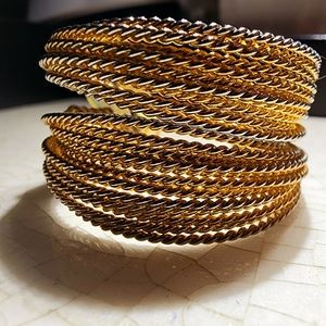 Vintage Multi-roped knotted gold tone hoop earrings, luxury, contemporary